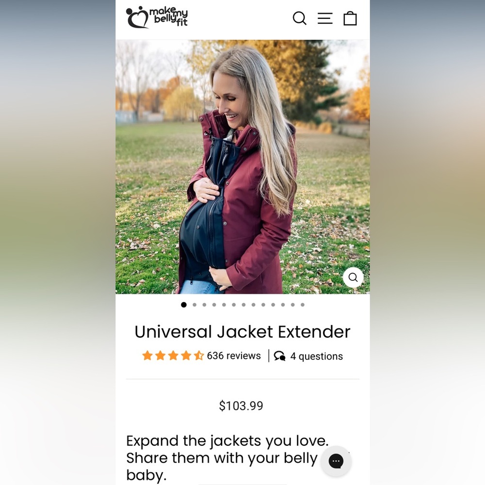 Make my belly fit jacket extender for maternity and baby wearing.